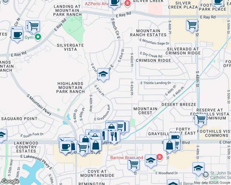 map of restaurants, bars, coffee shops, grocery stores, and more near 4214 East White Aster Street in Phoenix