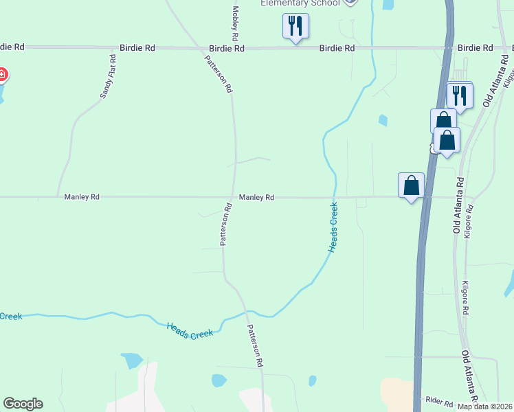 map of restaurants, bars, coffee shops, grocery stores, and more near 280 Manley Road in Griffin
