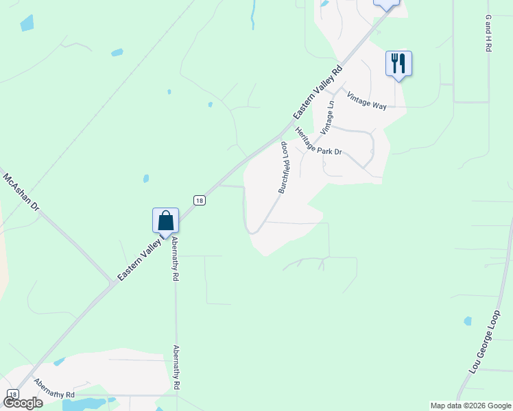 map of restaurants, bars, coffee shops, grocery stores, and more near 6817 Burchfield Loop in McCalla