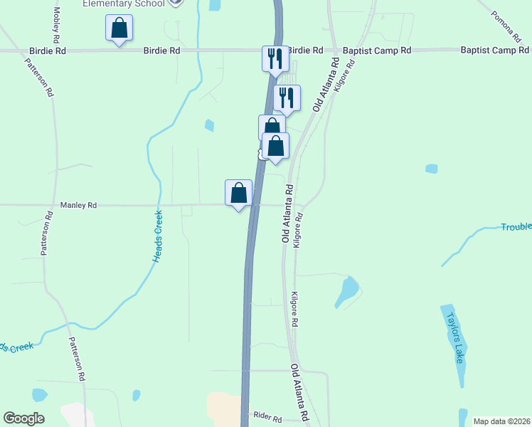 map of restaurants, bars, coffee shops, grocery stores, and more near 2896 Georgia 3 in Griffin