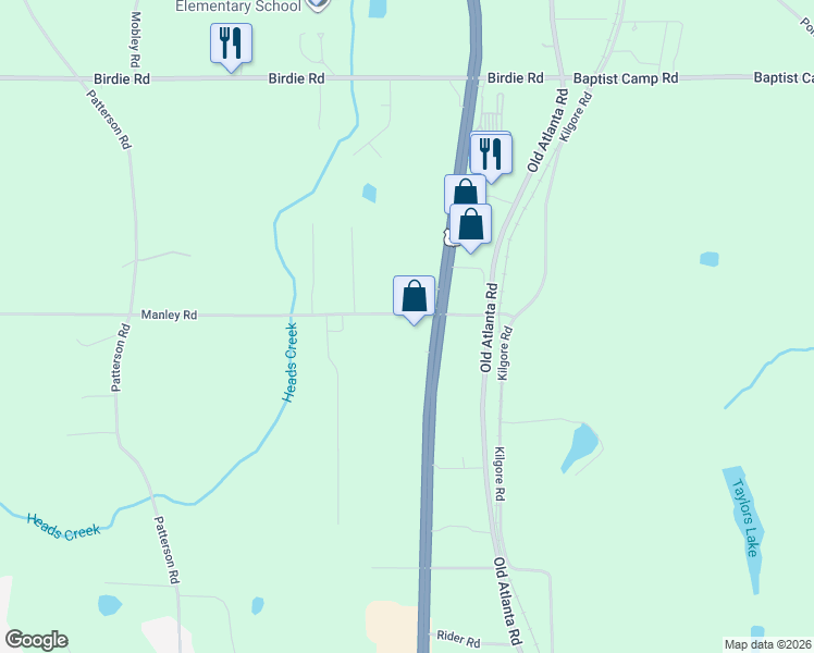 map of restaurants, bars, coffee shops, grocery stores, and more near 208 Manley Road in Griffin