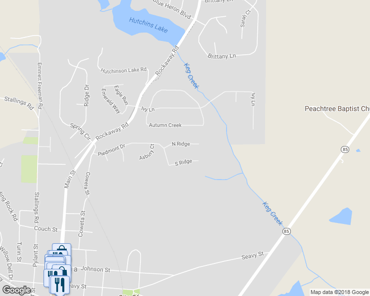 map of restaurants, bars, coffee shops, grocery stores, and more near 351 Northridge Drive in Senoia