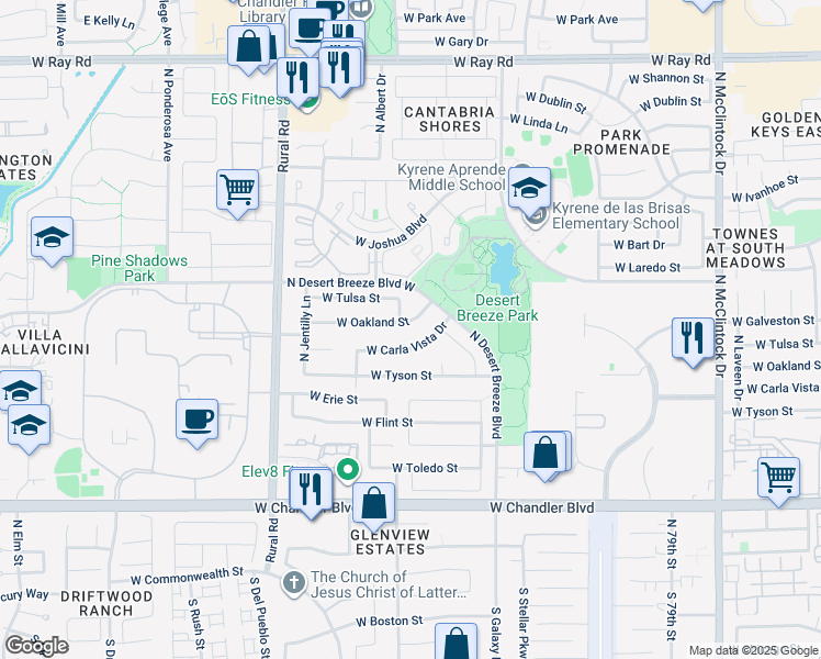 map of restaurants, bars, coffee shops, grocery stores, and more near 4649 West Carla Vista Drive in Chandler