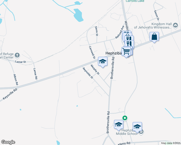 map of restaurants, bars, coffee shops, grocery stores, and more near 4418 Reynolds Street in Hephzibah
