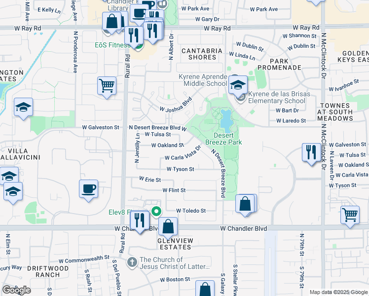 map of restaurants, bars, coffee shops, grocery stores, and more near 4649 West Carla Vista Drive in Chandler