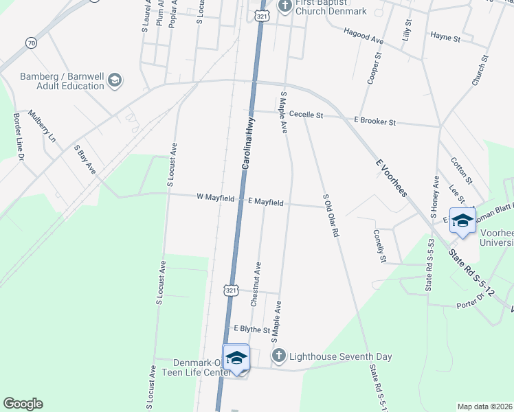 map of restaurants, bars, coffee shops, grocery stores, and more near 1200-1204 S Walnut Ave in Denmark