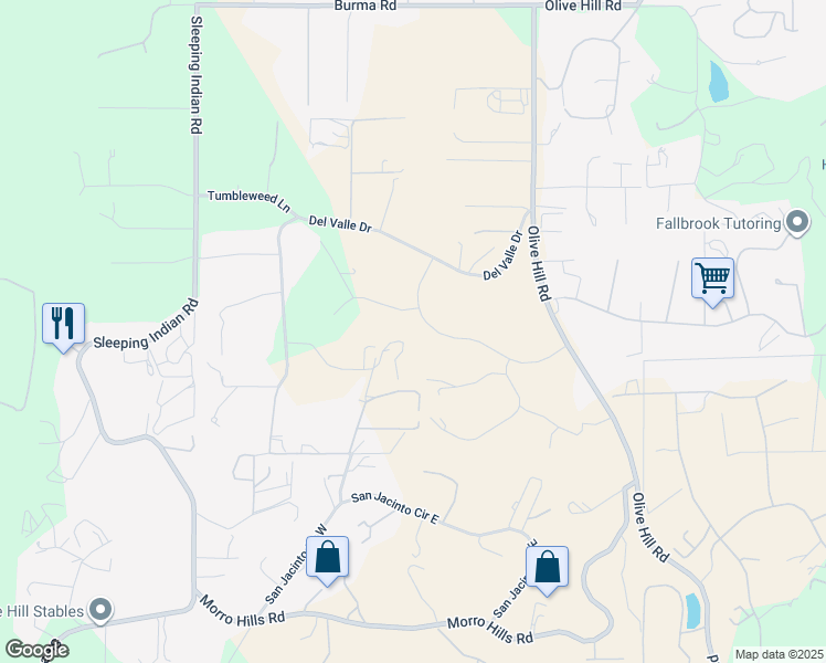 map of restaurants, bars, coffee shops, grocery stores, and more near 4425 Highland Oaks Street in Fallbrook