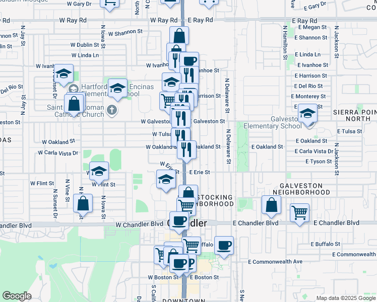 map of restaurants, bars, coffee shops, grocery stores, and more near 518 Arizona 87 in Chandler