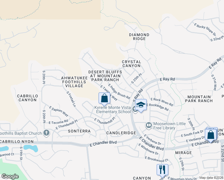 map of restaurants, bars, coffee shops, grocery stores, and more near 2436 East Indigo Brush Road in Phoenix
