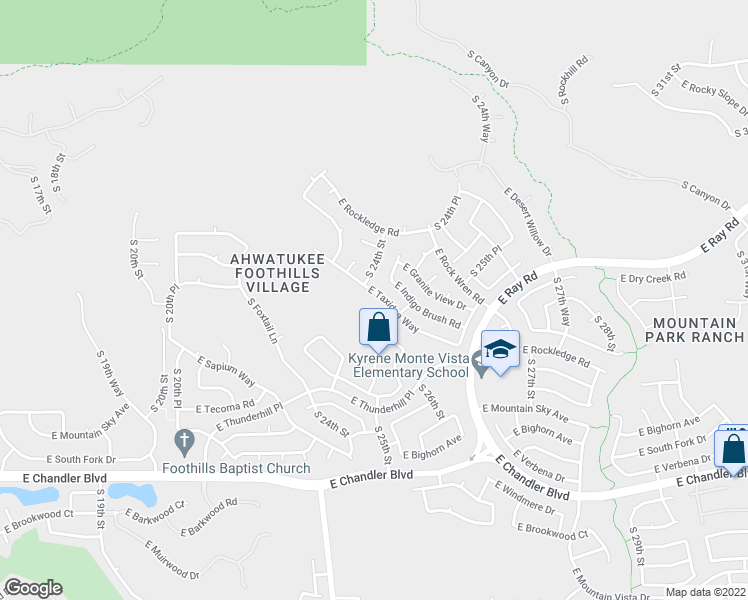 map of restaurants, bars, coffee shops, grocery stores, and more near 2338 East Taxidea Way in Phoenix