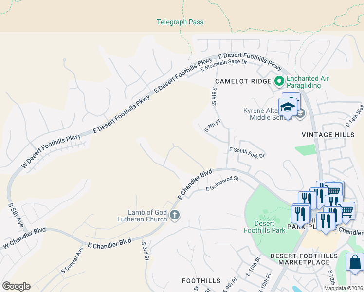 map of restaurants, bars, coffee shops, grocery stores, and more near 14847 South 7th Street in Phoenix