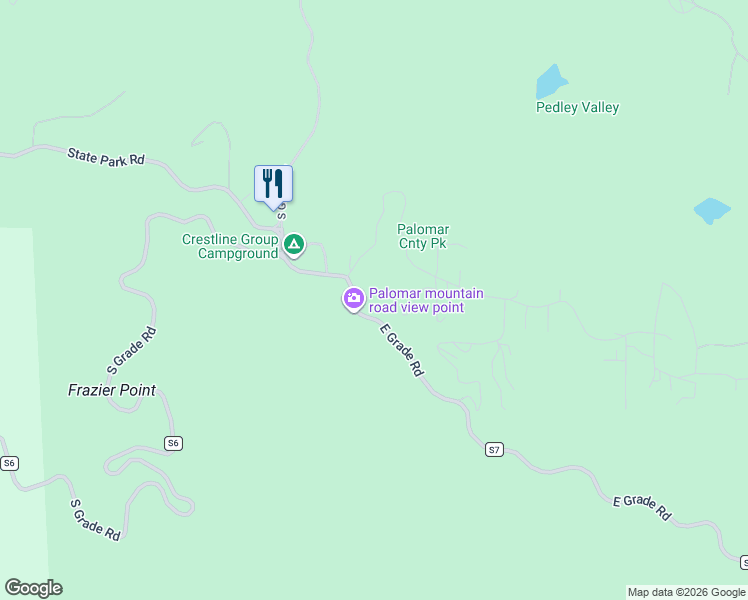 map of restaurants, bars, coffee shops, grocery stores, and more near 21610 Crestline Road in Pauma Valley