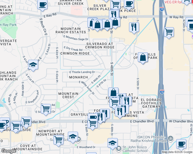 map of restaurants, bars, coffee shops, grocery stores, and more near 4623 East Thistle Landing Drive in Phoenix