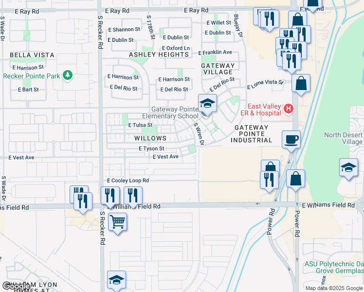 map of restaurants, bars, coffee shops, grocery stores, and more near 4292 East Carla Vista Drive in Gilbert