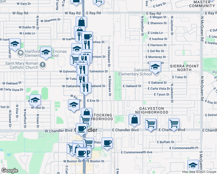 map of restaurants, bars, coffee shops, grocery stores, and more near 519 North Colorado Street in Chandler