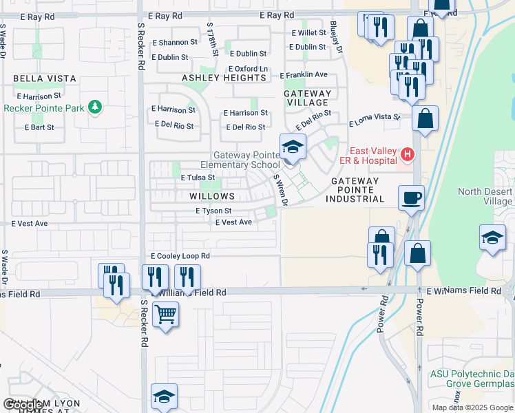 map of restaurants, bars, coffee shops, grocery stores, and more near 4292 East Carla Vista Drive in Gilbert