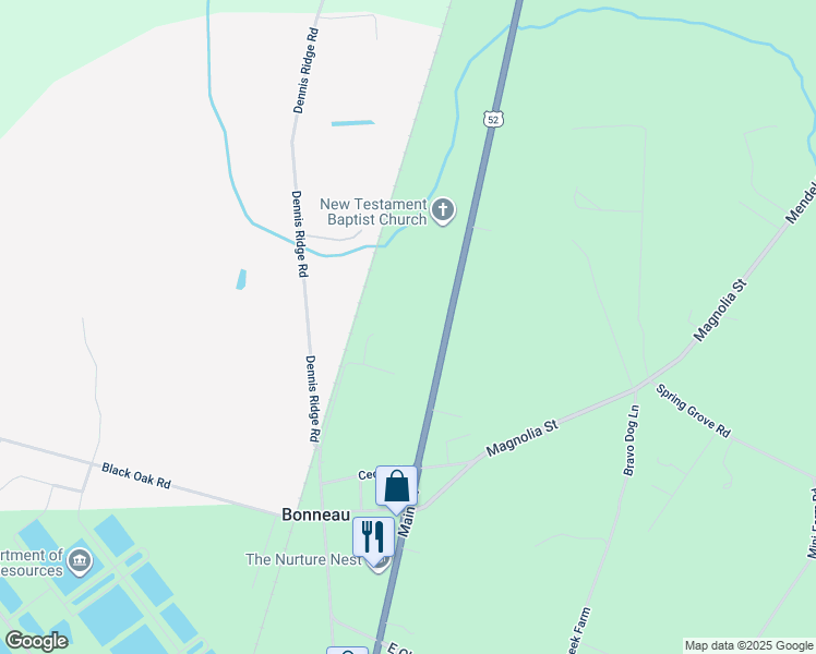 map of restaurants, bars, coffee shops, grocery stores, and more near 1561 Main Street in Bonneau