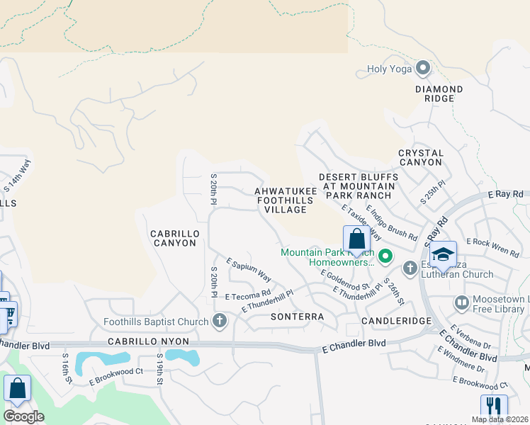 map of restaurants, bars, coffee shops, grocery stores, and more near 14813 South Foxtail Lane in Phoenix