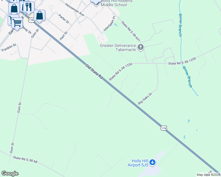 map of restaurants, bars, coffee shops, grocery stores, and more near 9014 Old State Road in Holly Hill