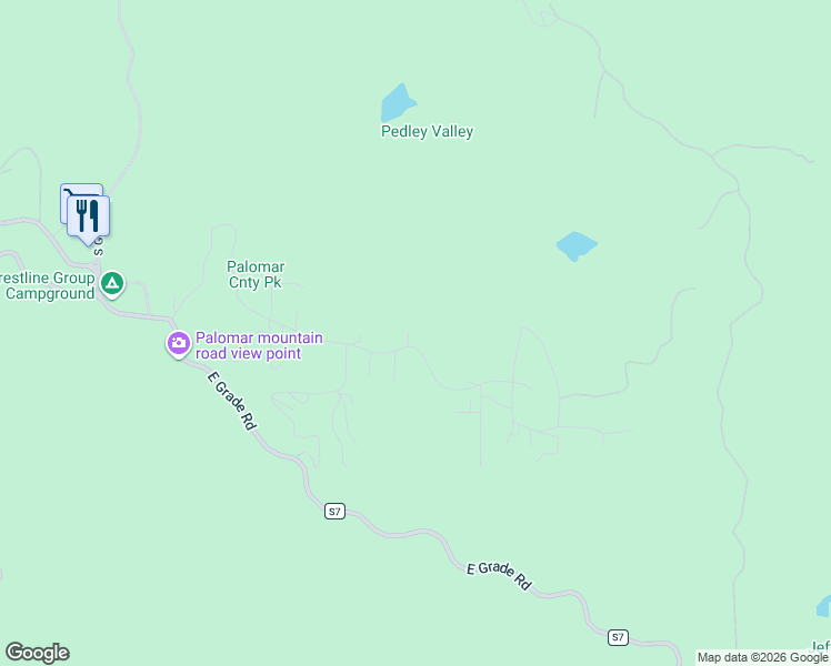 map of restaurants, bars, coffee shops, grocery stores, and more near 22104 Crestline Road in Palomar Mountain