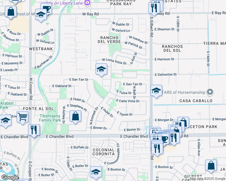 map of restaurants, bars, coffee shops, grocery stores, and more near 532 North Kimberlee Way in Chandler