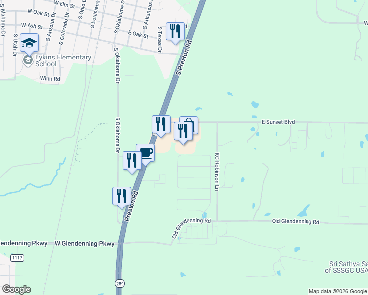 map of restaurants, bars, coffee shops, grocery stores, and more near 1060 East Sunset Boulevard in McKinney