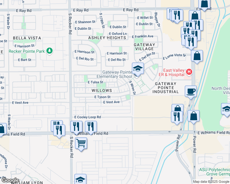 map of restaurants, bars, coffee shops, grocery stores, and more near 4292 East Carla Vista Drive in Gilbert