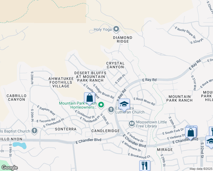 map of restaurants, bars, coffee shops, grocery stores, and more near 14815 South 25th Street in Phoenix