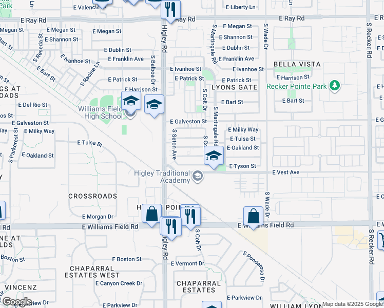 map of restaurants, bars, coffee shops, grocery stores, and more near 3316 East Carla Vista Drive in Gilbert