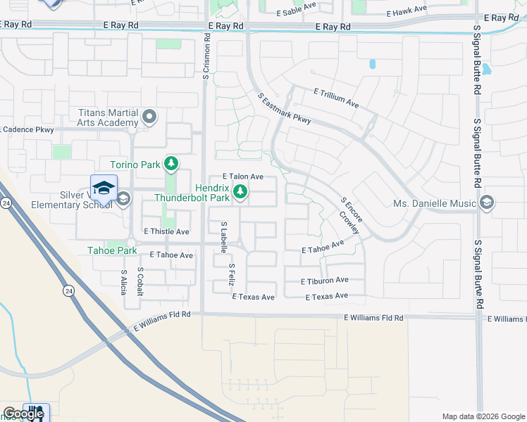 map of restaurants, bars, coffee shops, grocery stores, and more near 10161 East Thunderbolt Avenue in Mesa