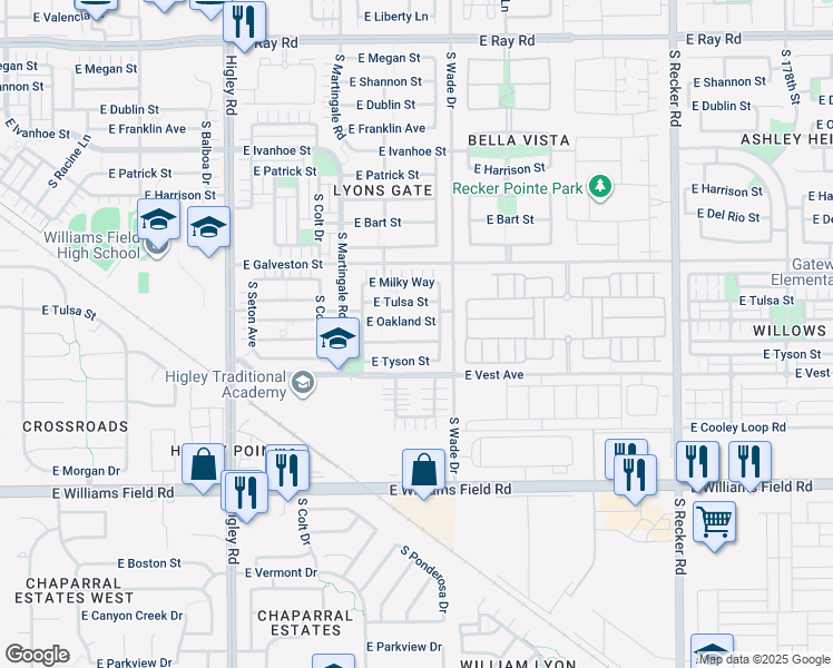 map of restaurants, bars, coffee shops, grocery stores, and more near 3532 East Carla Vista Drive in Gilbert