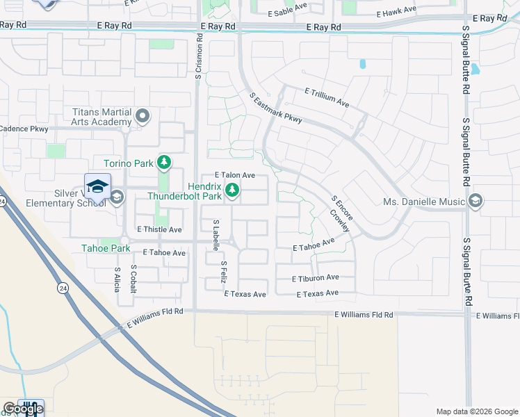 map of restaurants, bars, coffee shops, grocery stores, and more near 10161 East Thunderbolt Avenue in Mesa