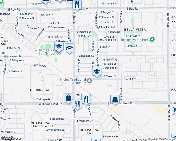 map of restaurants, bars, coffee shops, grocery stores, and more near 3316 East Carla Vista Drive in Gilbert