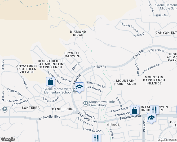 map of restaurants, bars, coffee shops, grocery stores, and more near 2732 East Dry Creek Road in Phoenix