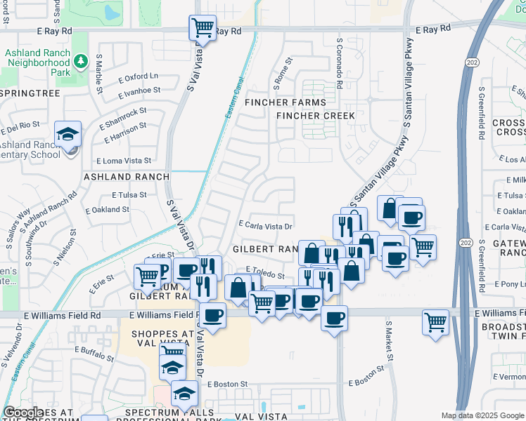 map of restaurants, bars, coffee shops, grocery stores, and more near 1788 East Oakland Street in Gilbert