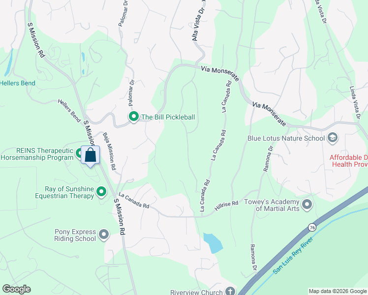 map of restaurants, bars, coffee shops, grocery stores, and more near 4217 Bridlewood Road in Fallbrook