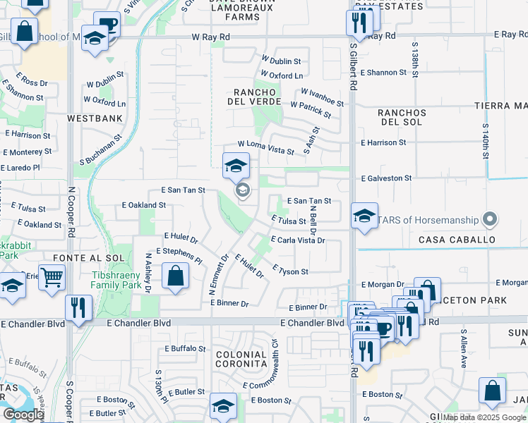 map of restaurants, bars, coffee shops, grocery stores, and more near 532 North Kimberlee Way in Chandler