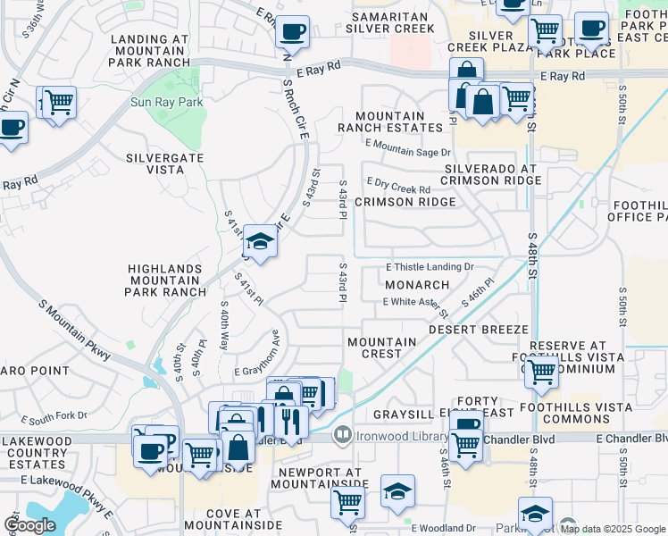 map of restaurants, bars, coffee shops, grocery stores, and more near 4308 East Rock Wren Road in Phoenix