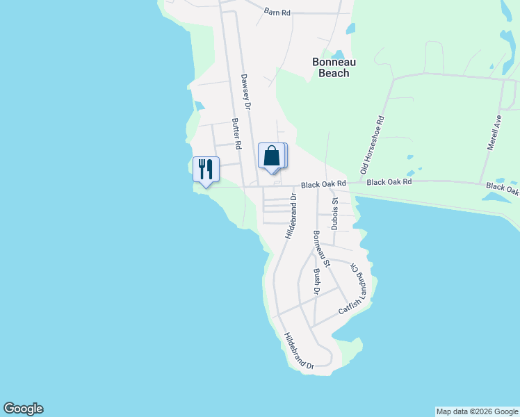 map of restaurants, bars, coffee shops, grocery stores, and more near 202 Hilltop Dr in Bonneau