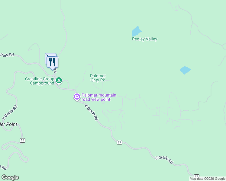 map of restaurants, bars, coffee shops, grocery stores, and more near 21868 Crestline Road in Palomar Mountain