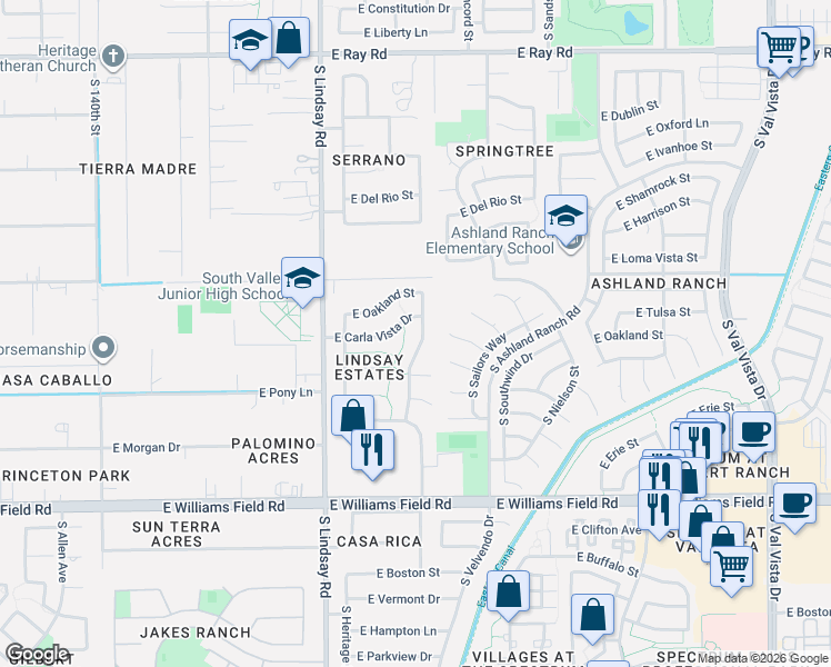 map of restaurants, bars, coffee shops, grocery stores, and more near 2096 South Porter Street in Gilbert