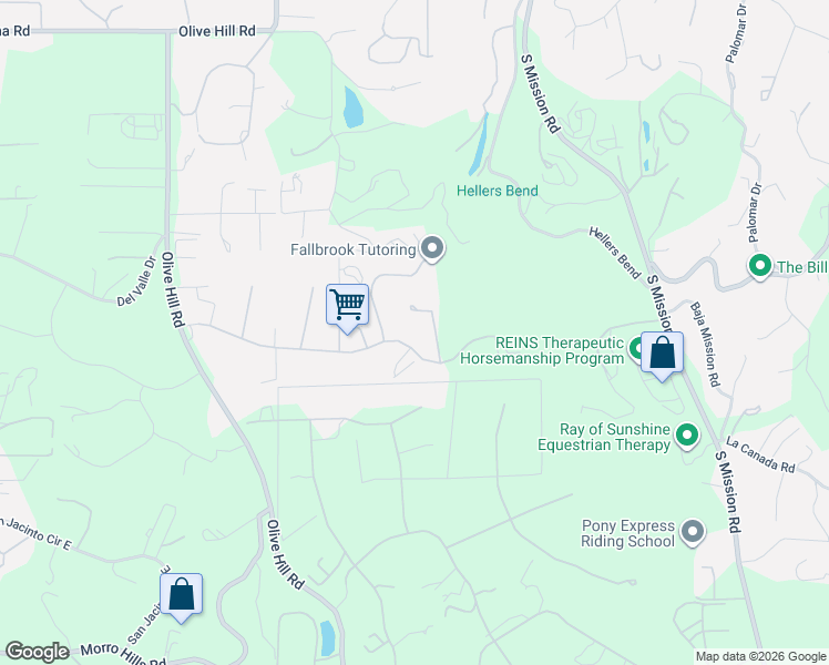 map of restaurants, bars, coffee shops, grocery stores, and more near 435 Rancho Camino in Fallbrook