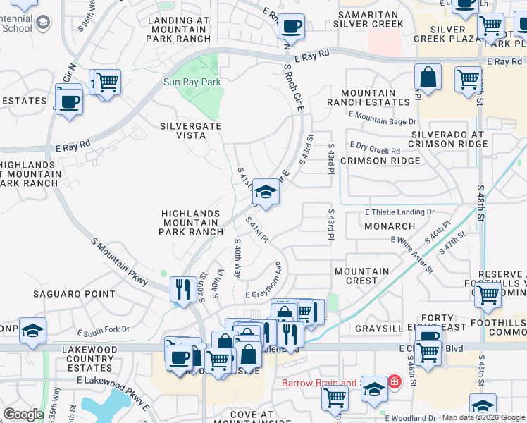map of restaurants, bars, coffee shops, grocery stores, and more near 14841 South 41st Place in Phoenix