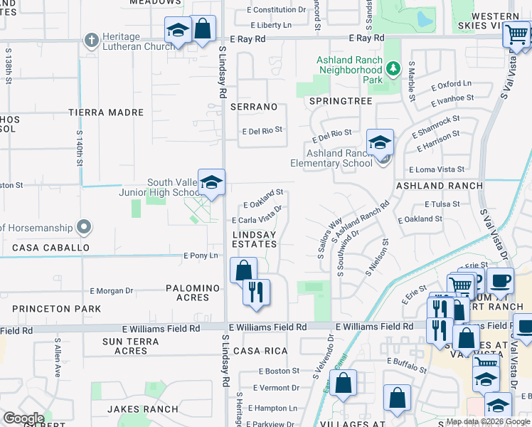 map of restaurants, bars, coffee shops, grocery stores, and more near 918 East Carla Vista Drive in Gilbert