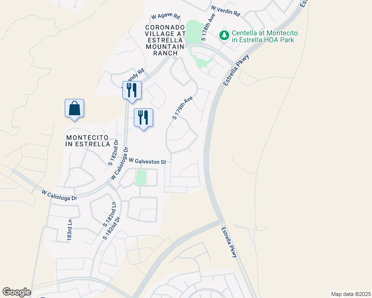 map of restaurants, bars, coffee shops, grocery stores, and more near West Chuckwalla Canyon Road in Goodyear