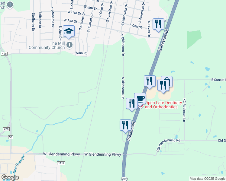 map of restaurants, bars, coffee shops, grocery stores, and more near 1055 South Oklahoma Drive in Celina