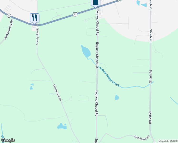 map of restaurants, bars, coffee shops, grocery stores, and more near 521 England Chapel Road in Jenkinsburg