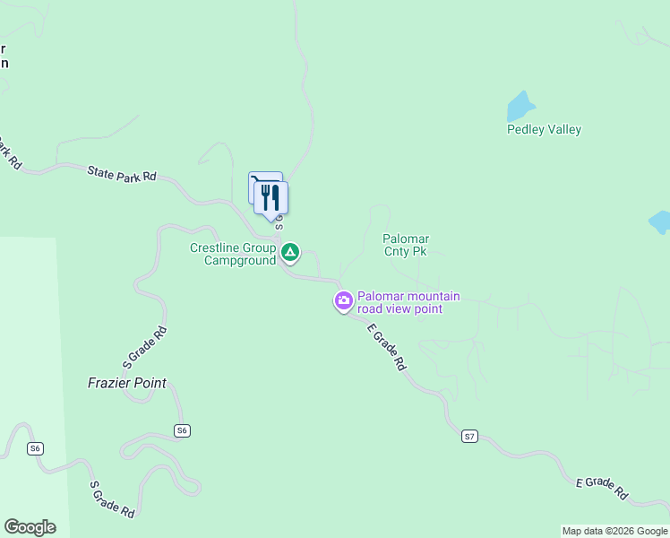 map of restaurants, bars, coffee shops, grocery stores, and more near 21610 Crestline Road in Pauma Valley