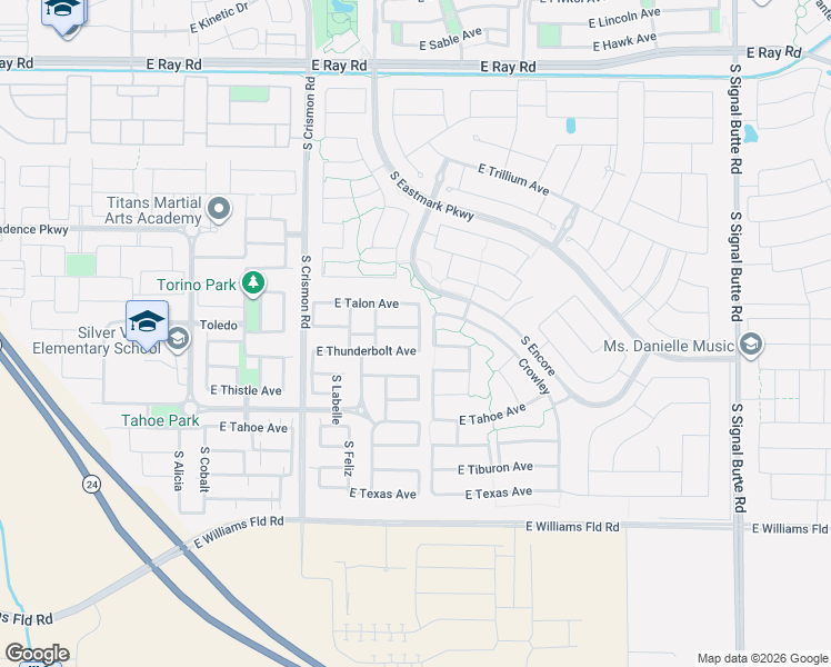 map of restaurants, bars, coffee shops, grocery stores, and more near 10161 East Thunderbolt Avenue in Mesa
