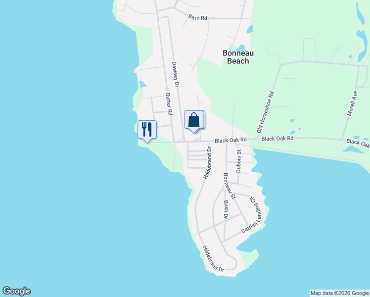 map of restaurants, bars, coffee shops, grocery stores, and more near 202 Hilltop Drive in Bonneau